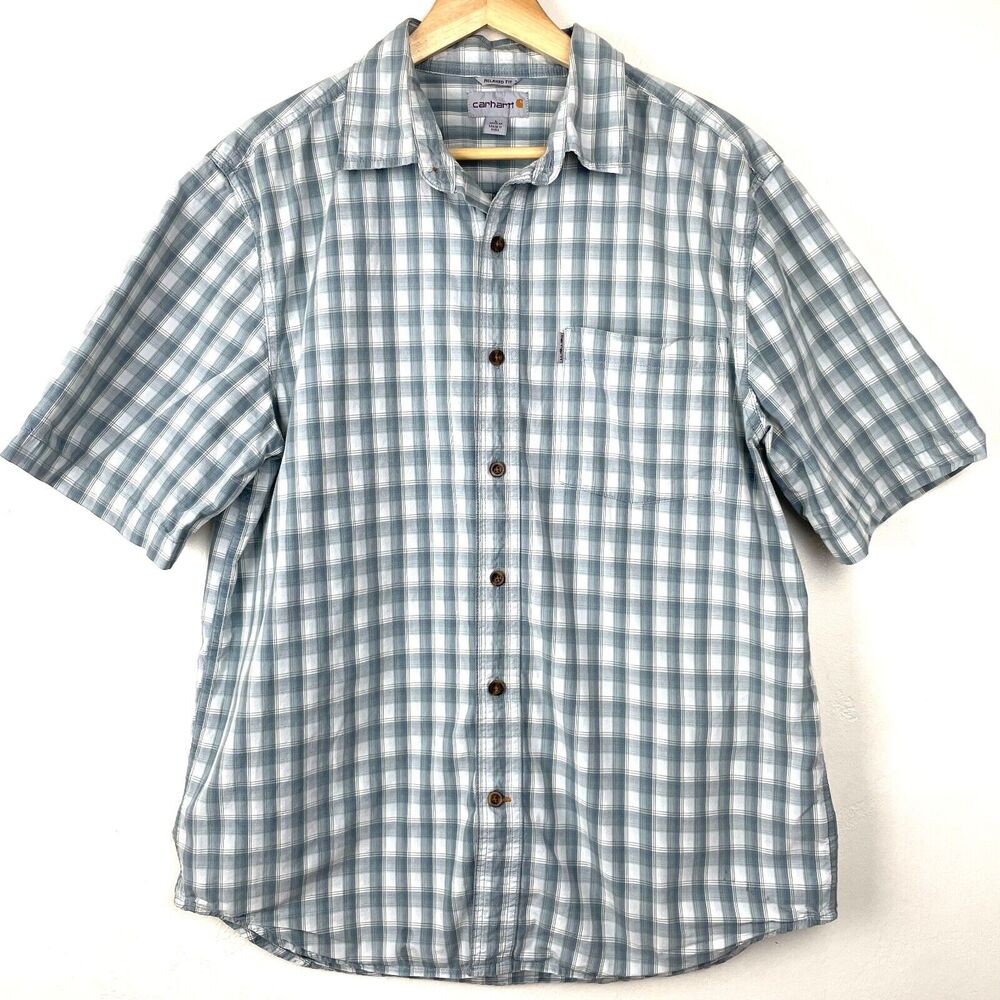 Carhartt‎ Relax Fit Button Down Short Sleeve Plaid Check Shirt Men's Size Large